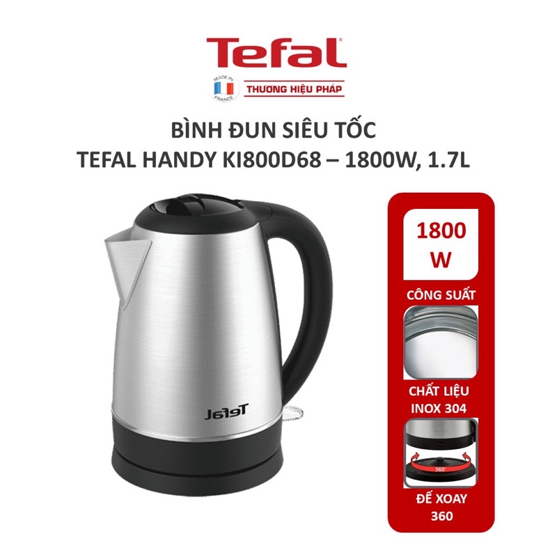 Bình đun siêu tốc tefal inox dung tích 1.7l ki800d68- chính hãng