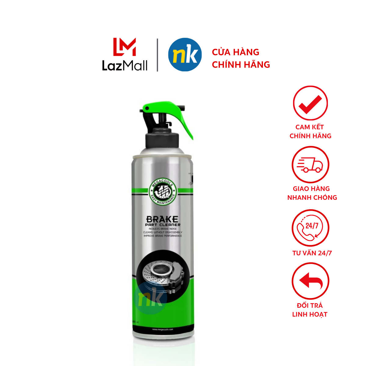 Vệ sinh sạch thắng đĩa MEGACOOLS BRAKE PART CLEANER 500ML - làm sạch bụi bẩn, chống kêu rít phanh đĩa