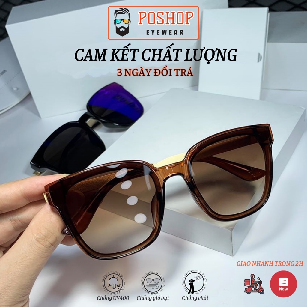 MẮT Kính mát nam nữ POSHOP kính râm chống tia cực tím UV400 thiết kế mắt vuông dễ đeo màu sắc thời trang V35