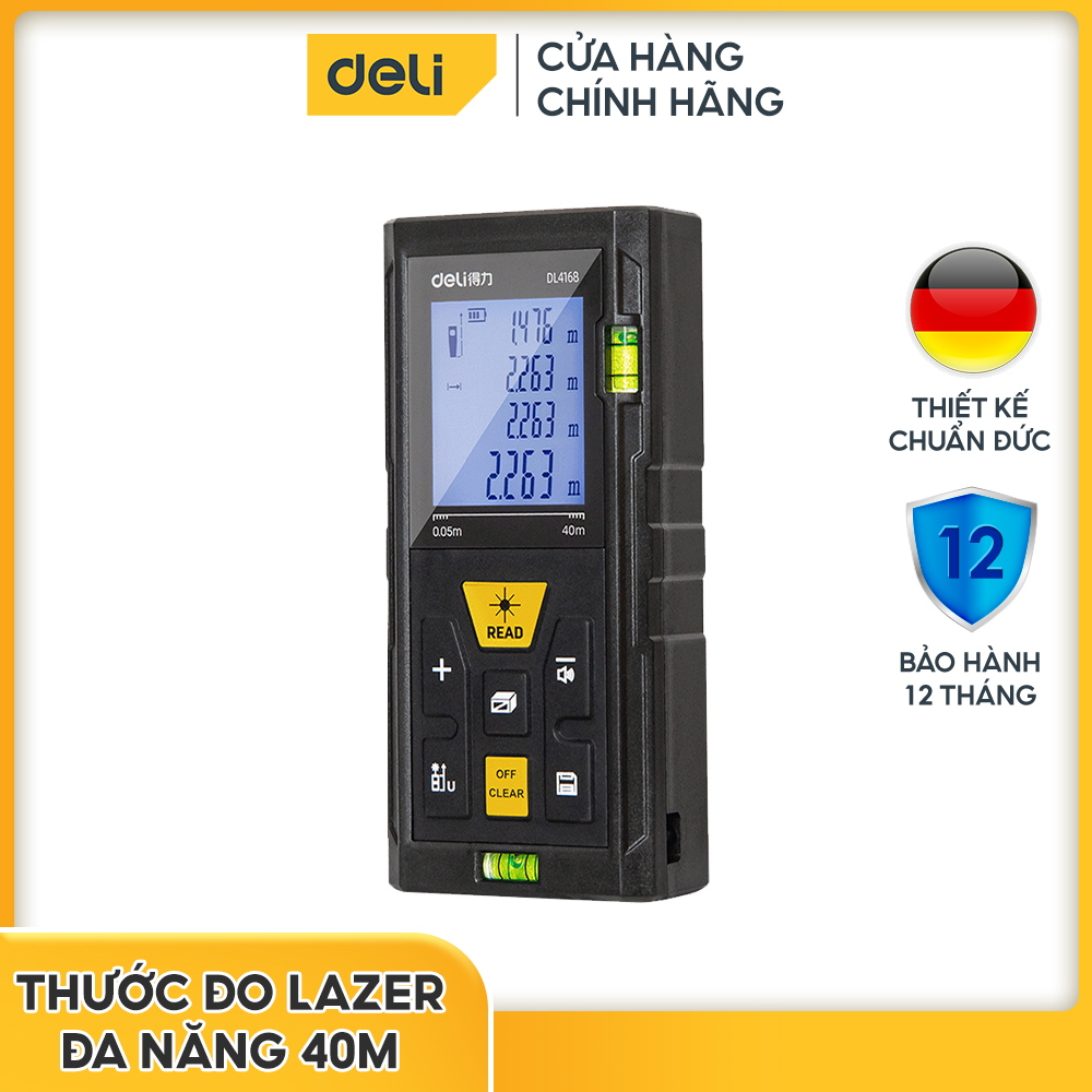Thước đo khoảng cách laser 40m,100m Deli DL4168- Chính Hãng Nhập Khẩu - Bảo hành 12 tháng 1 đổi 1