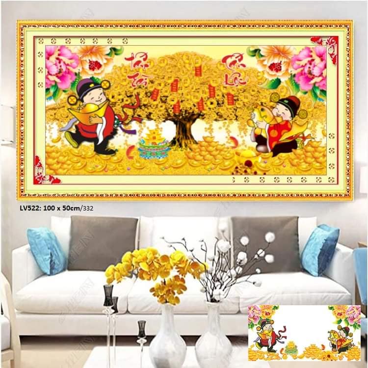 Tranh đính đá Tấn Tài Tấn Lộc - chưa đính đá