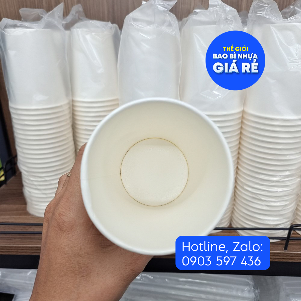 Cốc giấy dùng 1 lần 360ml, ly giấy 12oz uống nước, cà phê màu trắng