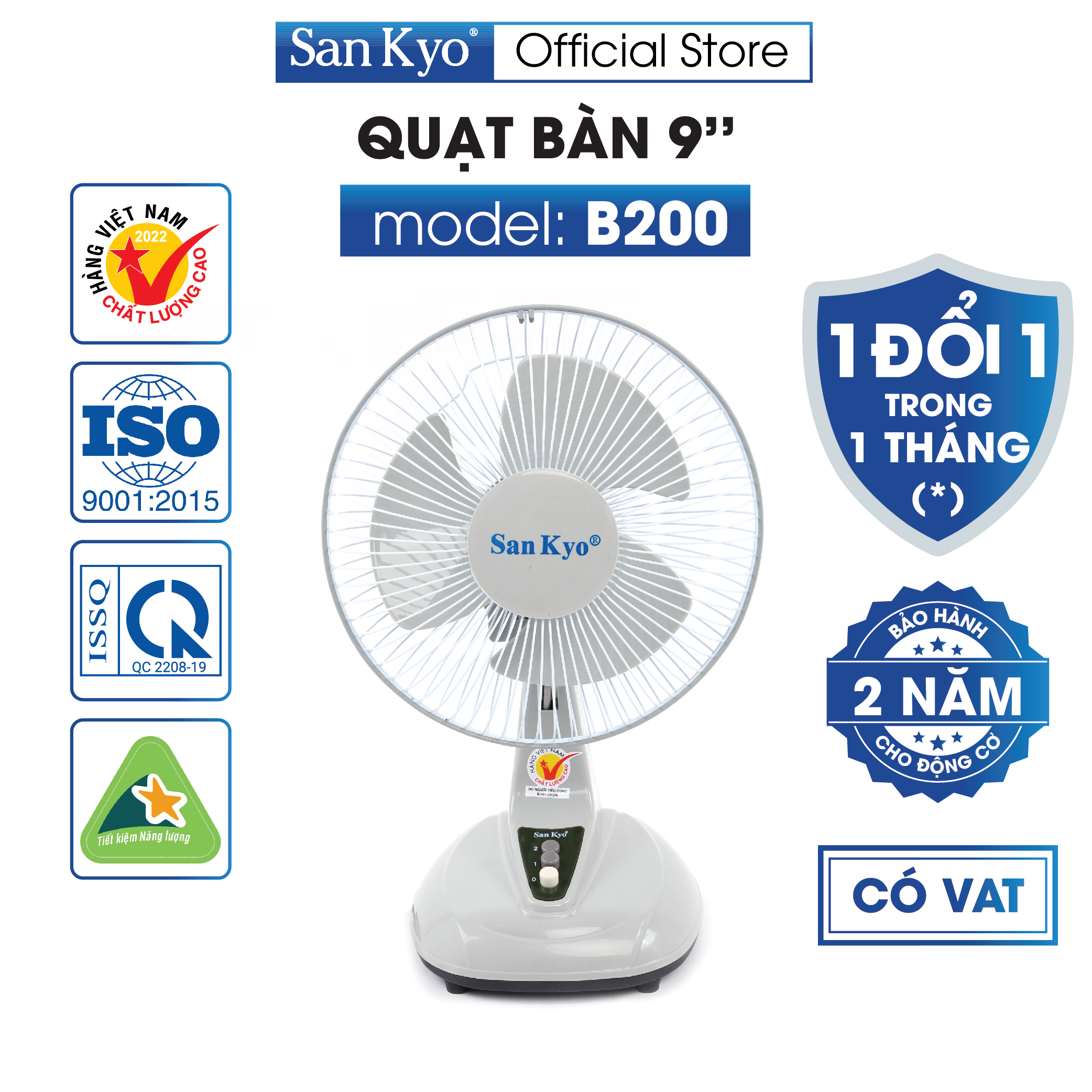 Quạt Bàn Mini B200 Sankyo - Động Cơ Motor Dây Đồng - Cỡ Nhỏ 9 Inch