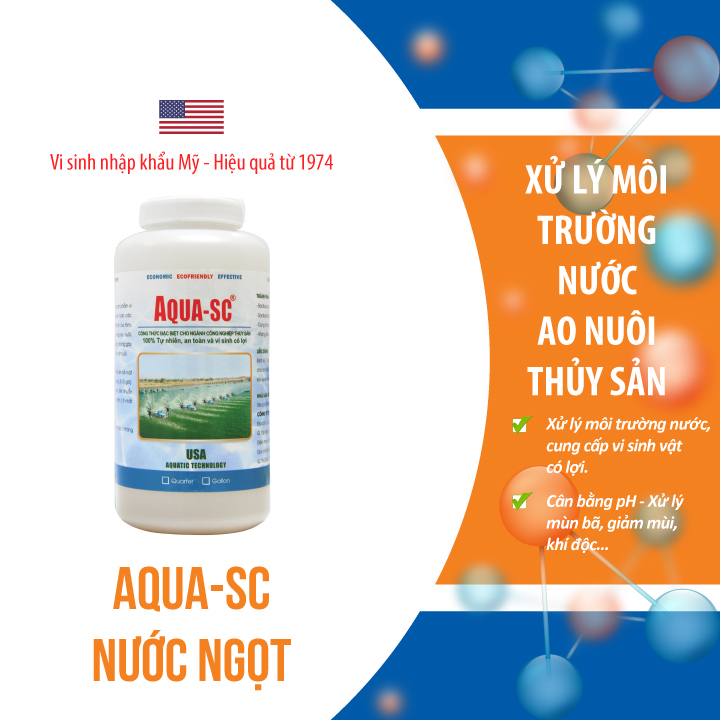AQUA SC - Vi sinh xử lý nước  ao nuôi trồng thủy sản (ao nước ngọt)- Chai 1 quarter (≈ 1 lít)