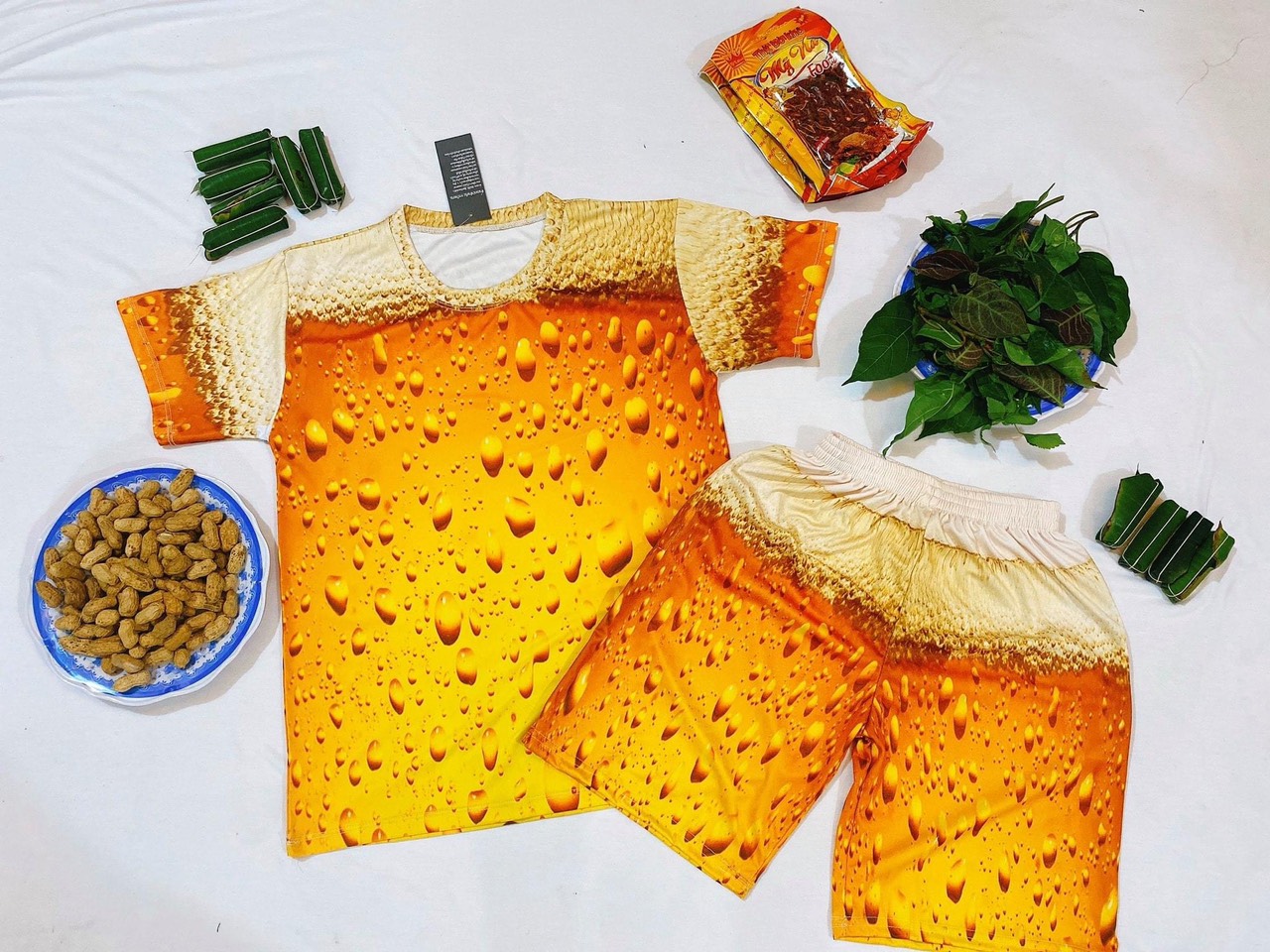 Bộ đồ nam hè in hình Bia hơi Ăn nhậu 2020- Set đồ nam cổ tròn tay lỡ thun lạnh dáng thể thao- BN49- BiBi Fashion