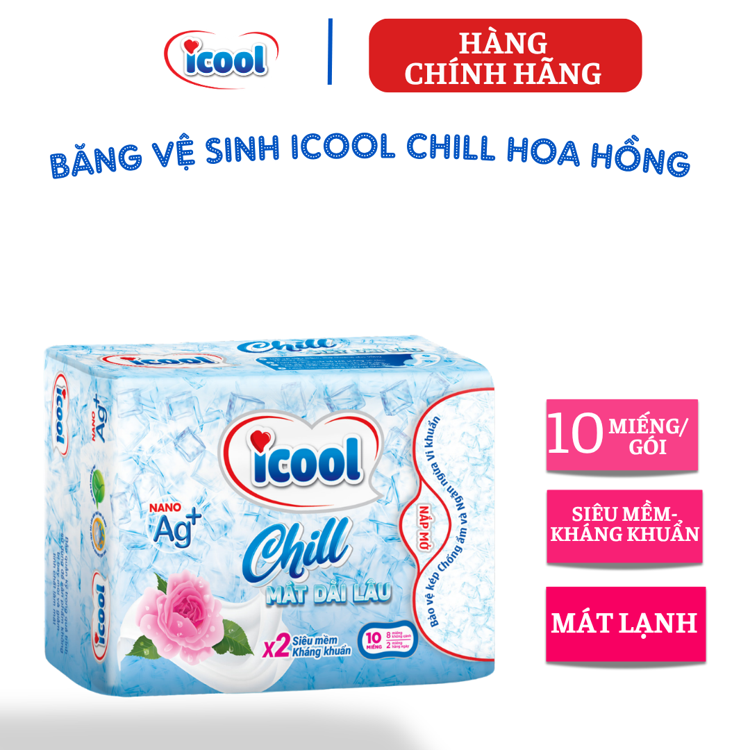 {Hàng chính hãng} Băng Vệ Sinh ICOOL CHILL   MẶT VẢI NHUNG hoa hồng siêu mềm, hương bạc hà mát lạnh, kháng khuẩn, khử mùi