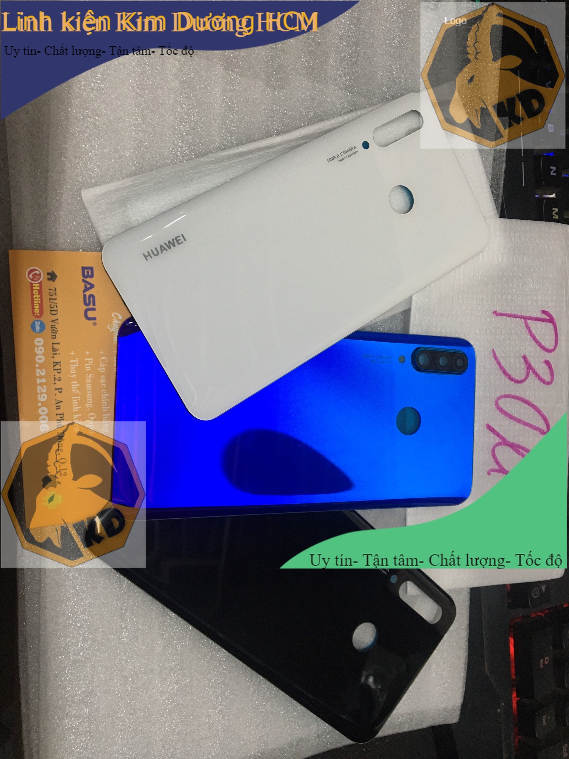 [HCM] Nắp lưng kính  Huawei P30 lite  ( màu xanh ánh tím có kính camera)