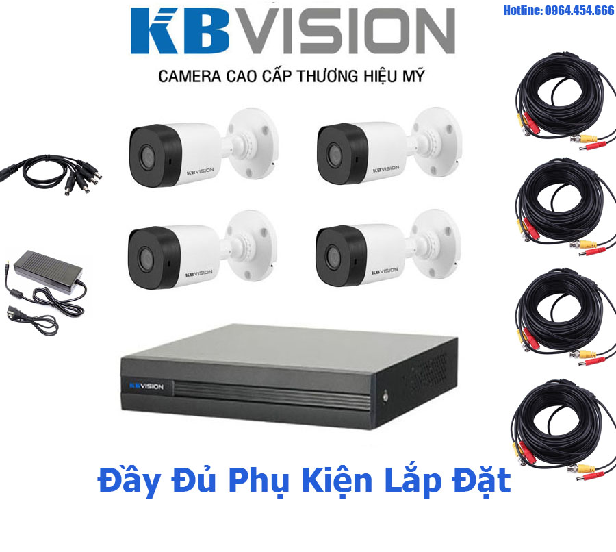 Bộ Camera Quan Sát KBVision 4 Kênh Full HD - Hàng Chính Hãng