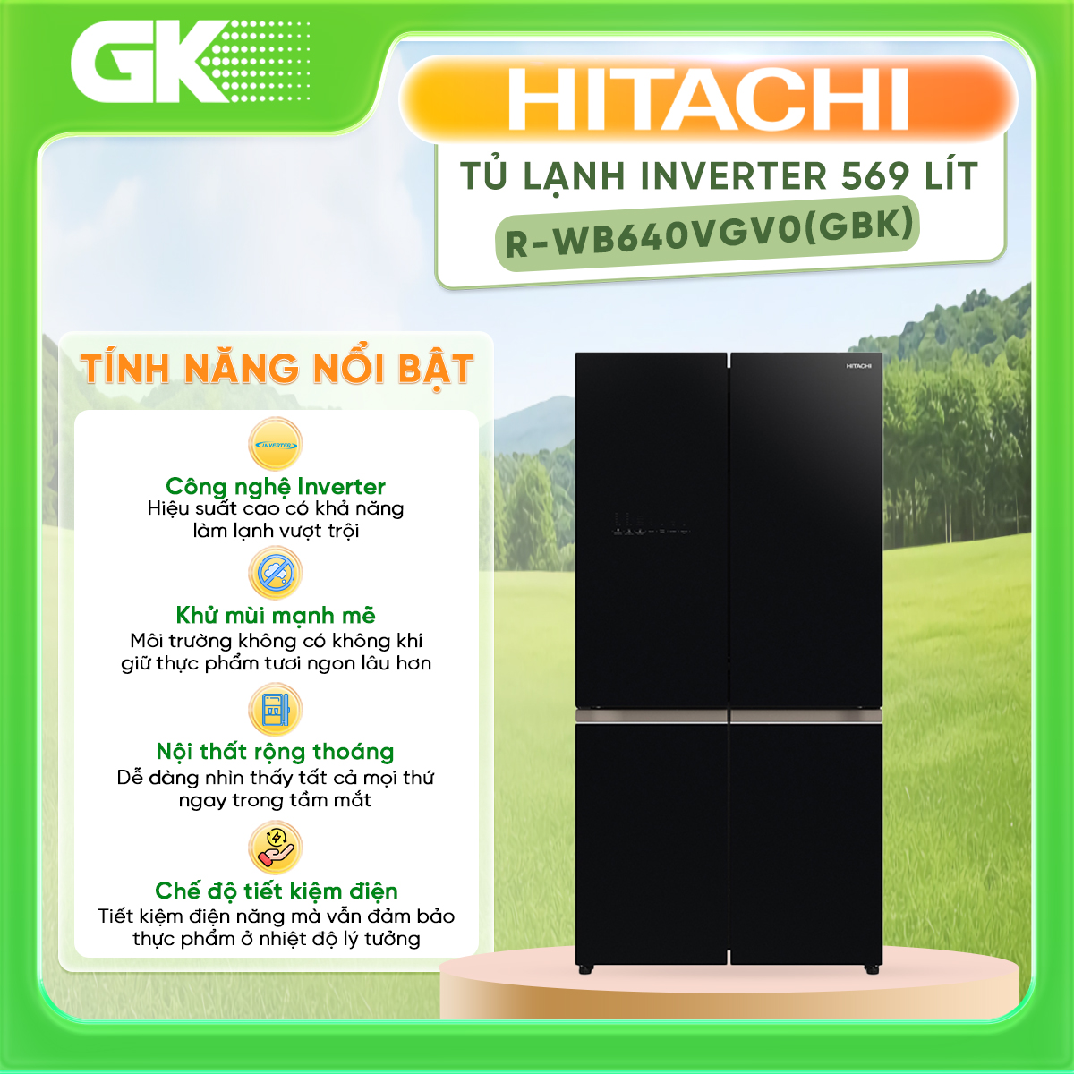 Tủ lạnh hitachi inverter 569 lít r-wb640vgv0 - giao toàn quốc