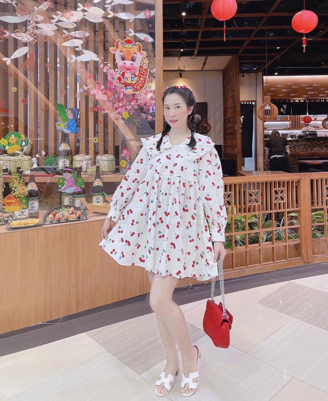 Đầm babydoll tay dài hoa nhí dễ thương xinh sắn