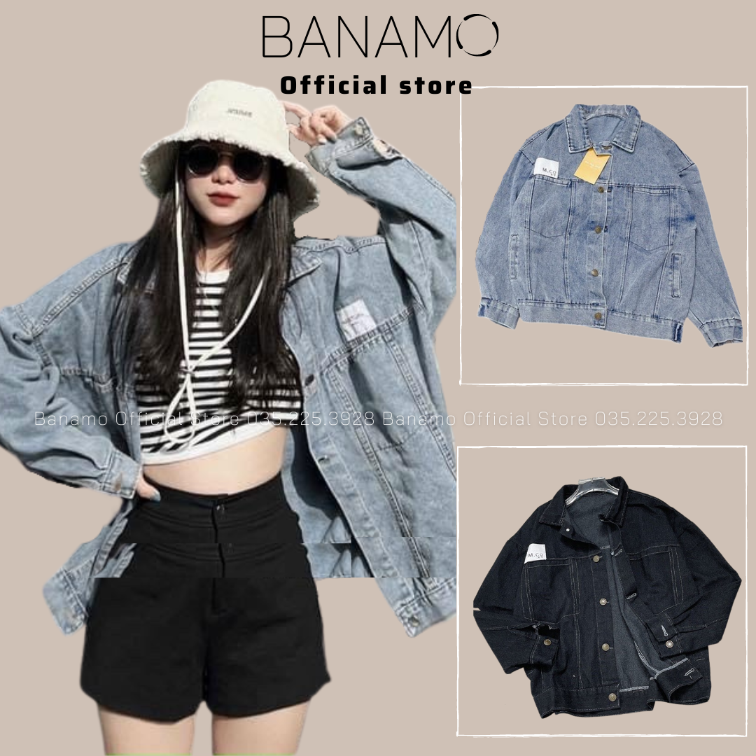 Áo khoác nữ 2 màu đen xanh thời trang Banamo Fashion Áo khoác bò 362