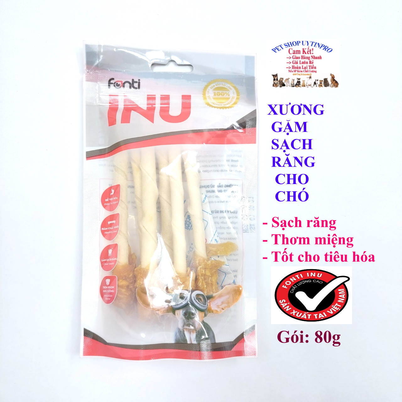 [Hoàn tiền 10%]  XƯƠNG GẶM CHO CHÓ Fonti INU C27 Vị kẹo mút gà viên Gói 80g Thơm ngon Dinh dưỡng Sạch răng Thơm miệng SX tại Việt Nam - Pet shop Uytinpro