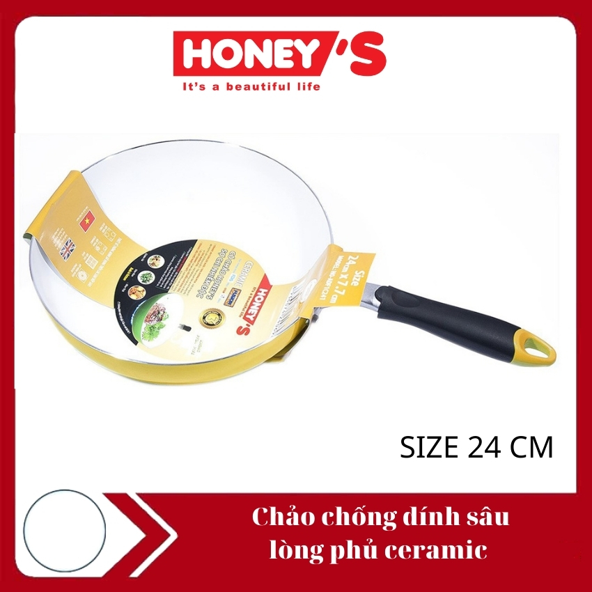 Chảo chống dính sâu lòng phủ ceramic HO-ADF1C241 tốt cho sức khỏe, đẹp, bền, không bong tróc - size 24cm - Màu ngẫu nhiên