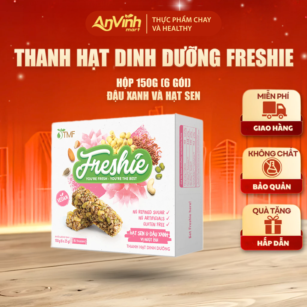 Thanh hạt dinh dưỡng Freshie Đậu Xanh & Hạt Sen, gạo lứt, ngũ cốc granola, yến mạch 150gr