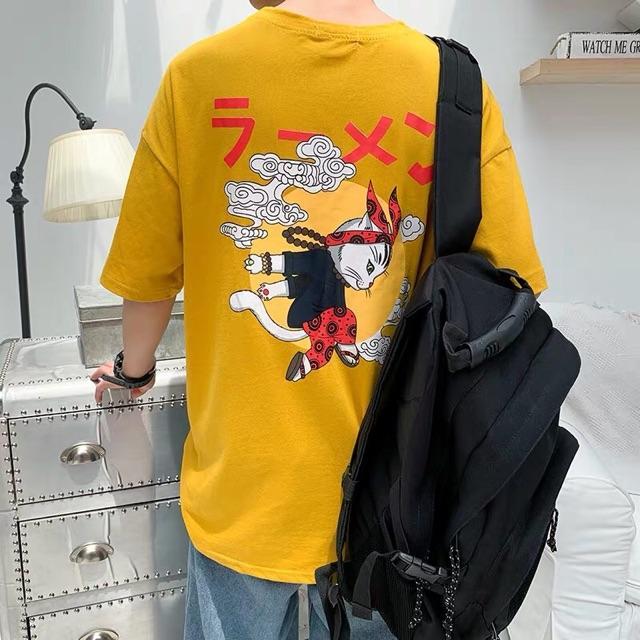 [HCM]Áo thun freestyle cao cấp tay lỡ Cặp Đôi form 70kg hình chú mèo dân chơi đáng yêu EA024