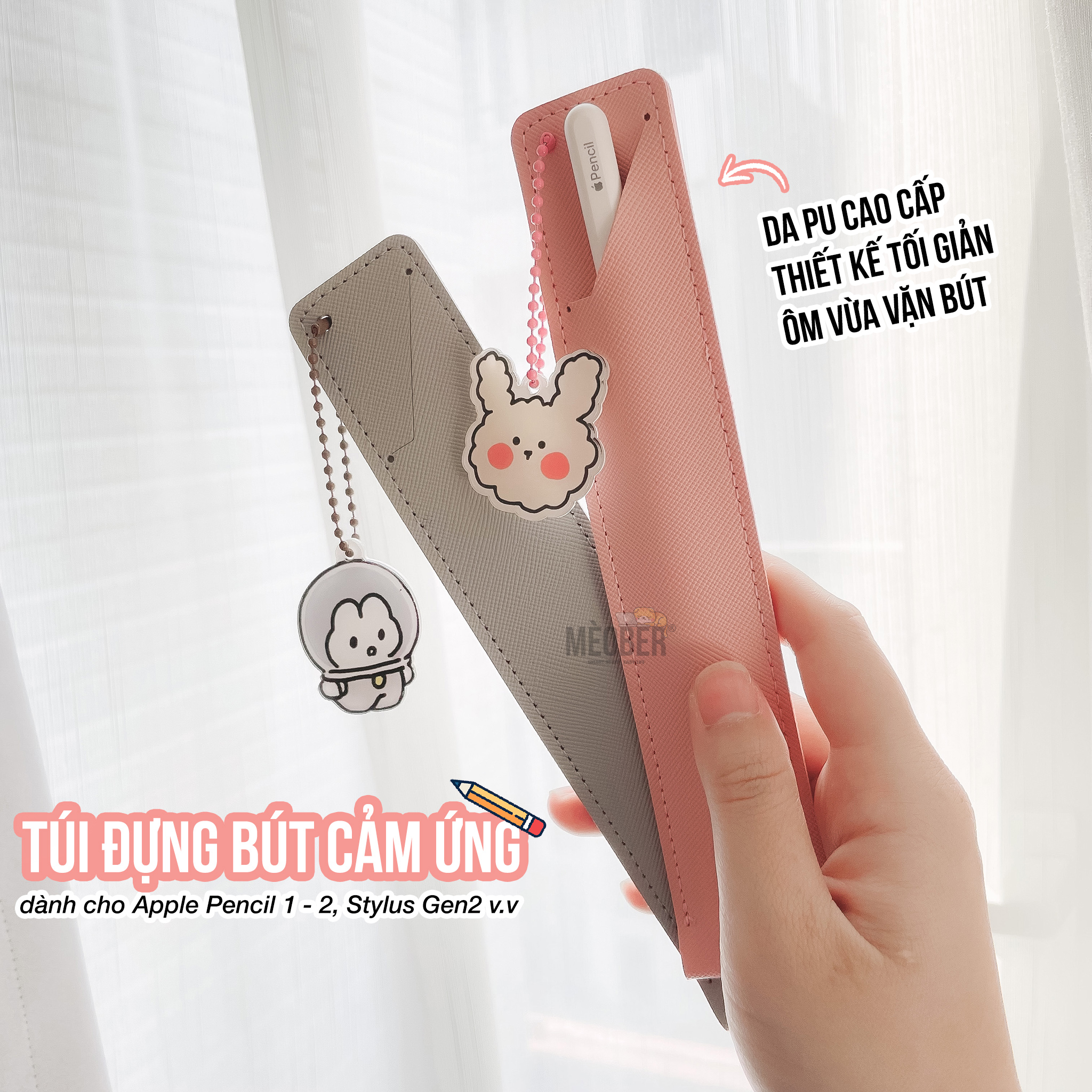 Túi đựng bút cảm ứng dành cho Apple Pencil 1 & 2, Stylus Gen2 - Chất liệu da PU Cao cấp, Tặng kèm keychain cute