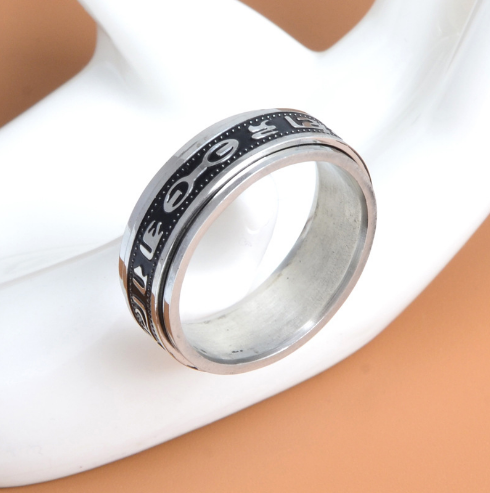 [HCM]Nhẫn nam Retro Heart Sutra xoay 360 độ (NHẪN PHONG THỦY)