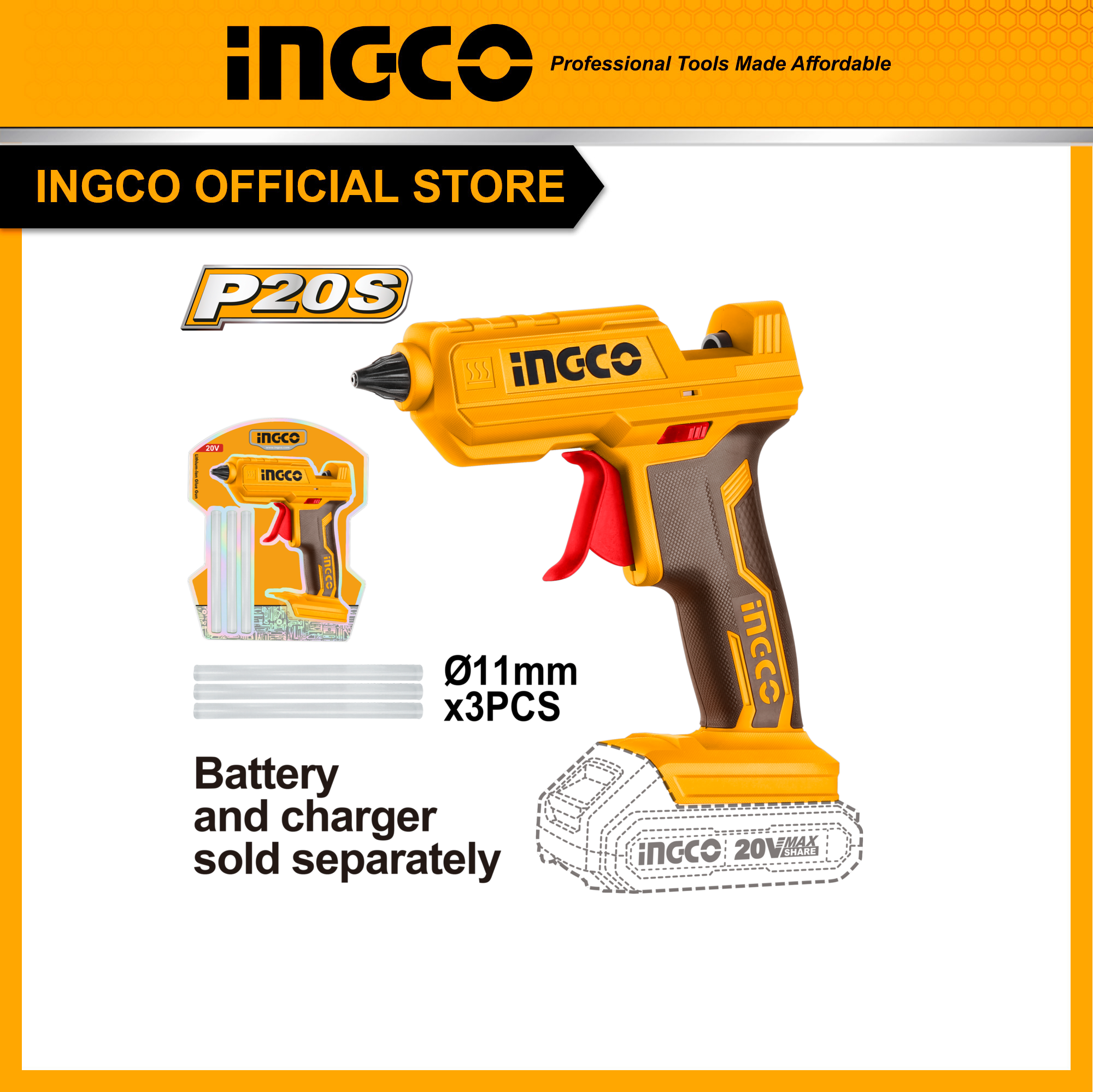 Súng bắn keo nến dùng pin 20v ingco cggli2001