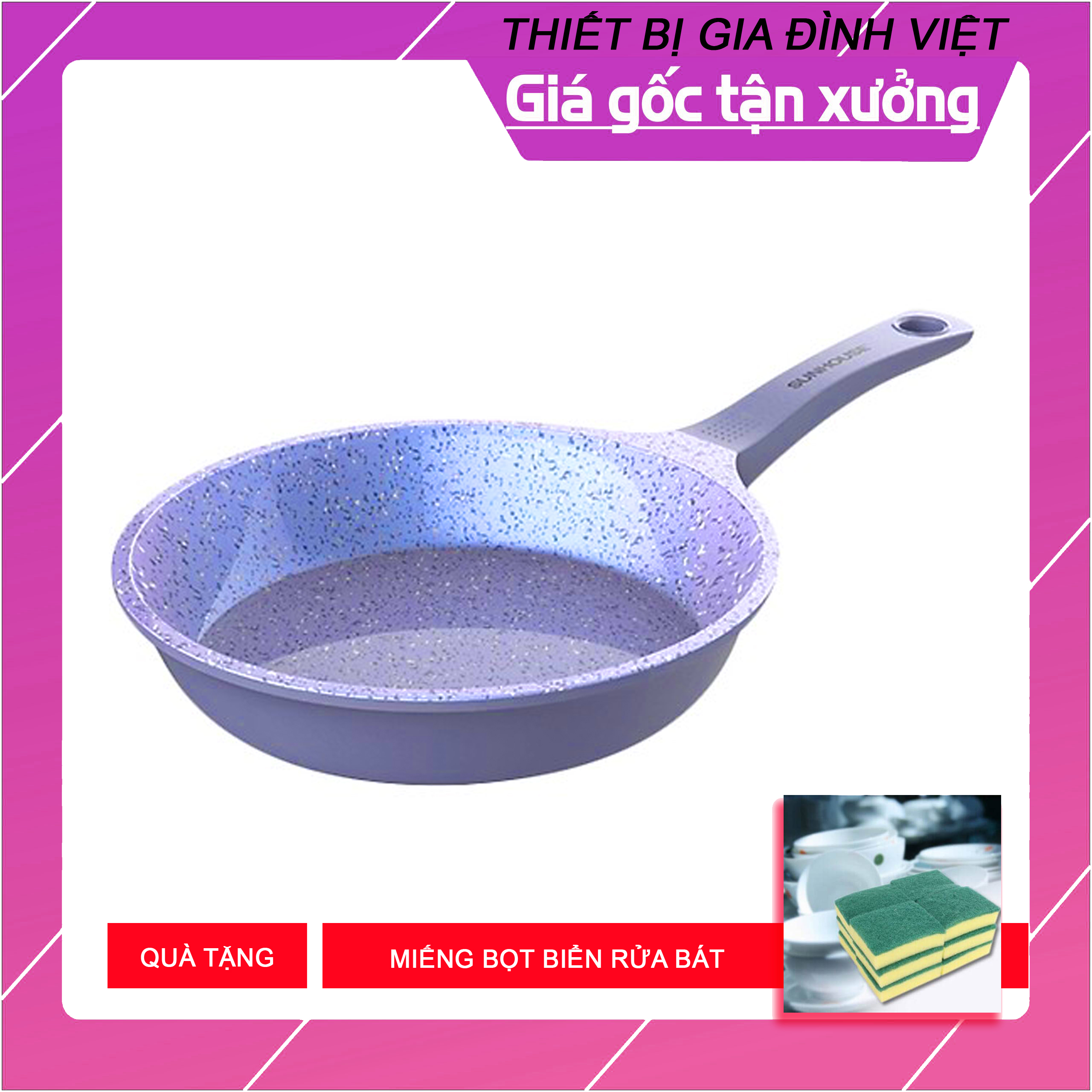 Chảo chiên vân đá đáy sunhouse mama shg1124mma + tặng miếng bọt biển rửa bát
