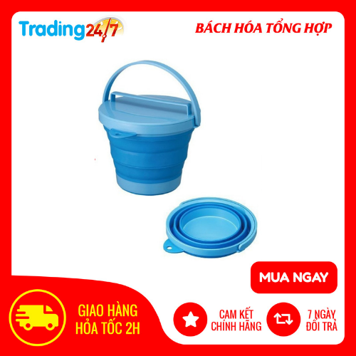 Xô mềm gấp gọn cao cấp Isefuji 8L màu xanh dương - Nội địa Nhật Bản