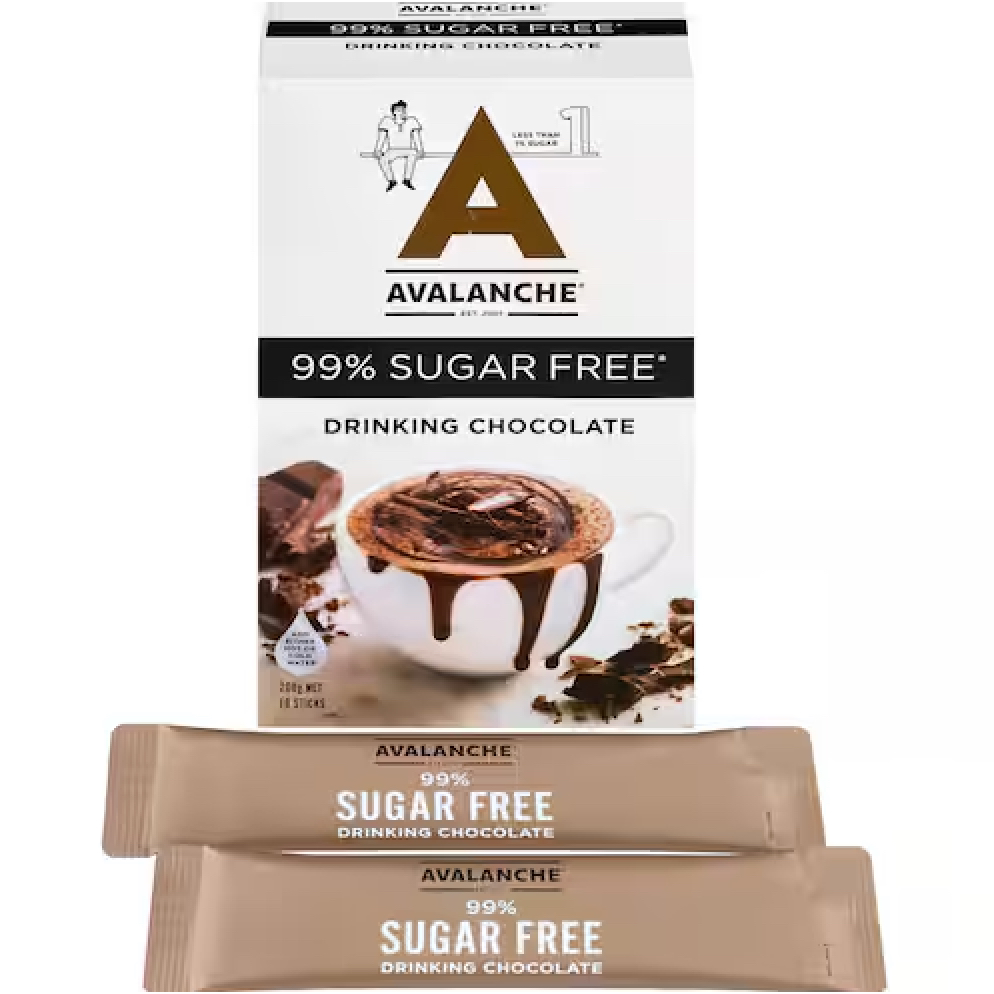 HỘP 10 GÓI Socola Trắng / Toffee / Salted Caramel / Caramelised UỐNG LIỀN Avalanche Drinking Chocolate Satchets, 99% KHÔNG ĐƯỜNG Sugar Free