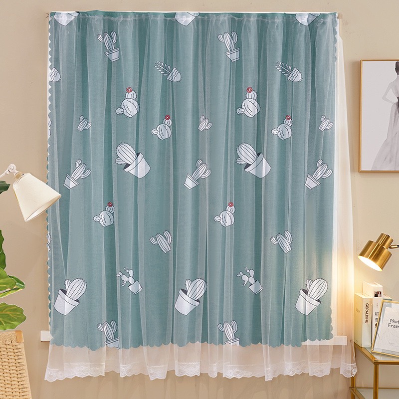 Rèm cửa dán tường 2 lớp chống nắng,rèm cửa dán tường decor trang trí chậu xương rồng đậm