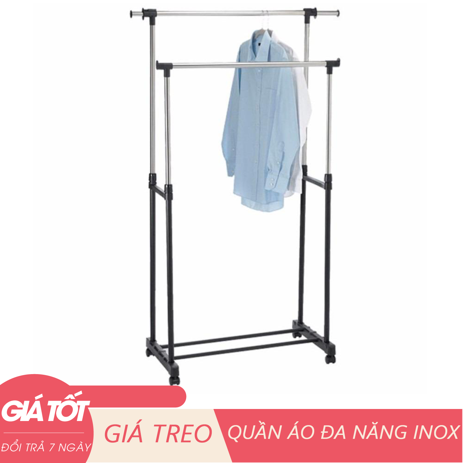 Giá treo quần áo inox - Sào phơi inox chắc chắn treo quần áo, cây phơi đồ inox, Sào Phơi Đồ, Giá Treo Quần Áo Bằng Inox. Giàn Phơi Đồ Quần Áo Sào phơi inox chắc chắn 2 tầng có bánh xe di chuyển