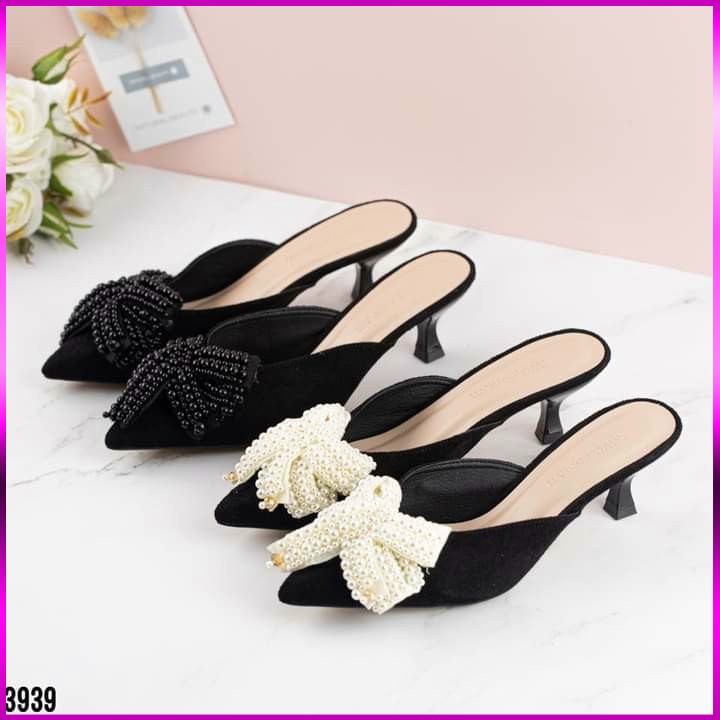Dép sục đính cườm, gót 7cm