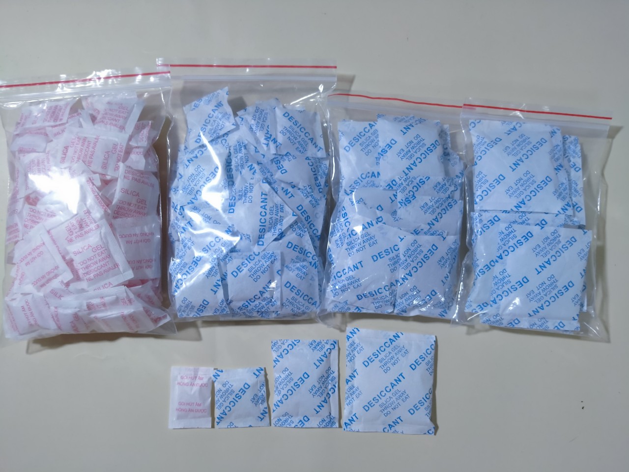 1 Kg gói hạt hút ẩm, chống ẩm Silica Gel loại 1g/2g/5g/10g sử dụng linh hoạt cho máy ảnh, máy quay, ẩm kế điện tử