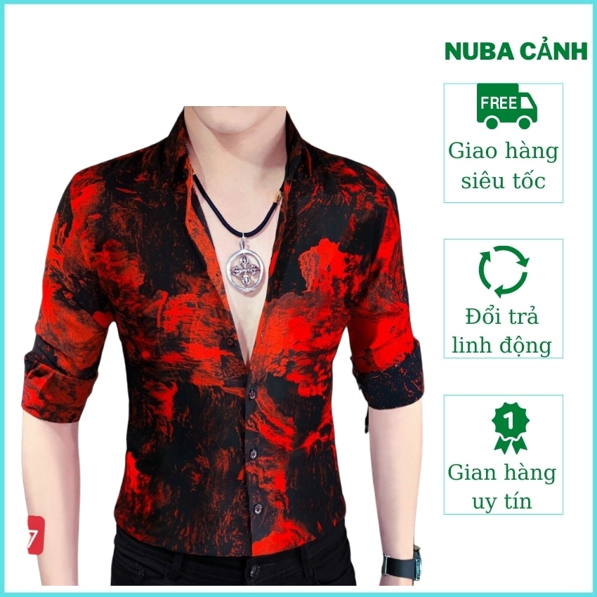 Áo sơ mi nam dai tay họa tiết cao cấp chất vải lụa đẹp giá rẻ SANKA 37