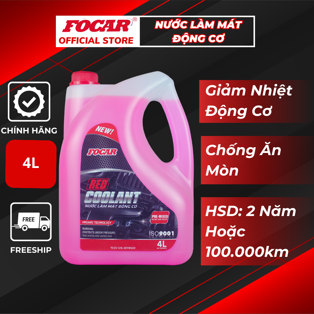 Nước làm mát xe Focar Red Coolant 4L - Nước làm mát ô tô, nước làm mát FOCAR, nước làm mát động cơ xe, nước làm mát máy, nước làm mát tiêu chuẩn Đức, nước làm mát chống đông, nước làm mát tiêu chuẩn ISO