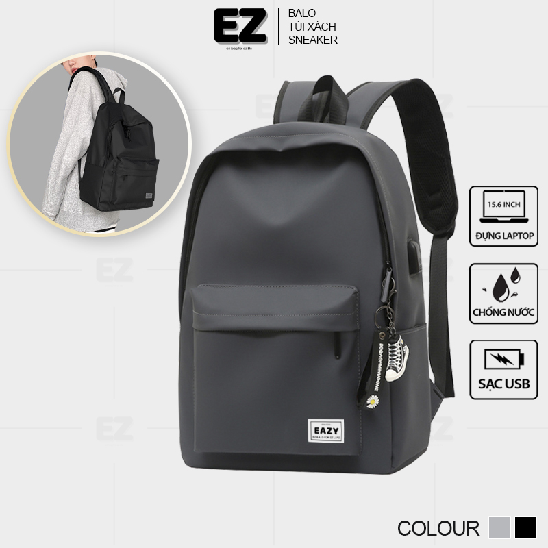 Balo đi học nữ nam ez balo - blu02 có cổng sạc usb, ba lô laptop 15.6 inch, balo du lịch chống thấm nước cao cấp, trọng lượng nhẹ 0,6kg