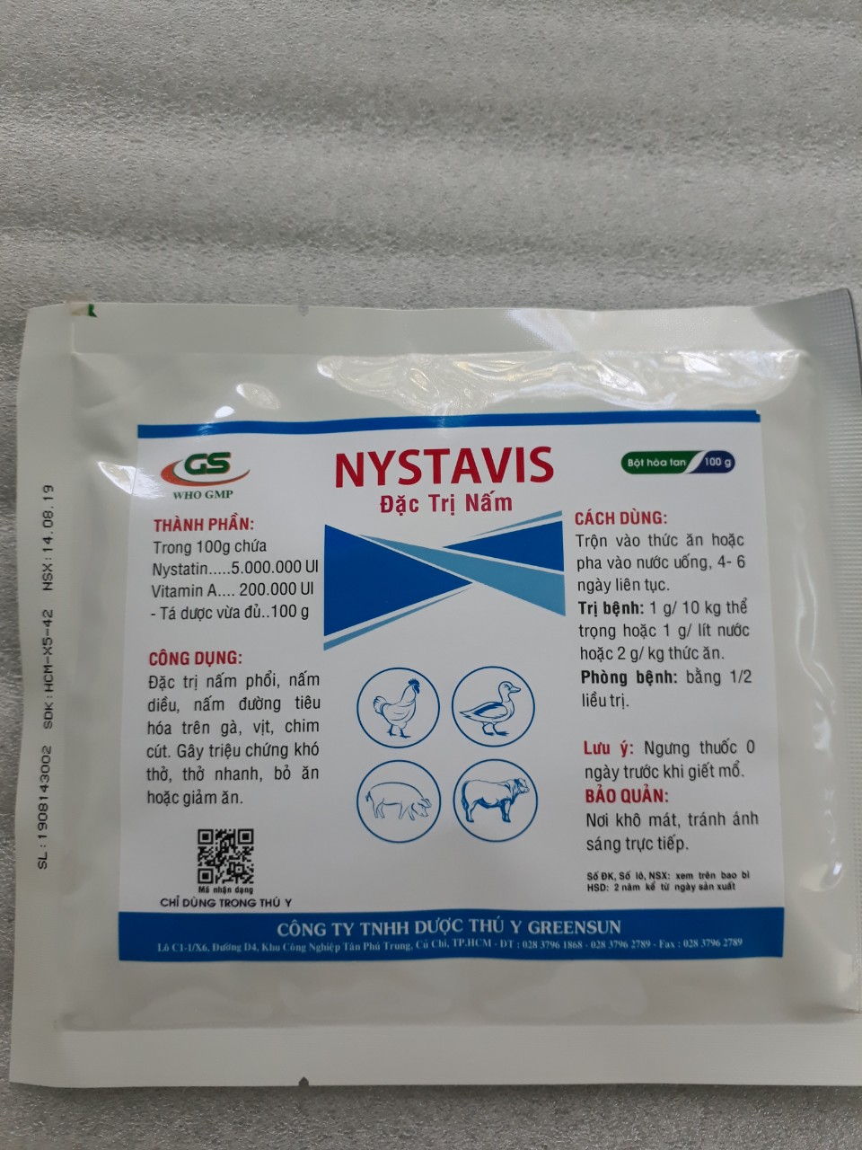 NYSTAVIS 100g , tiêu diệt nấm phổi, nấm diều, nấm đường tiêu hóa cho gà, vịt, chim