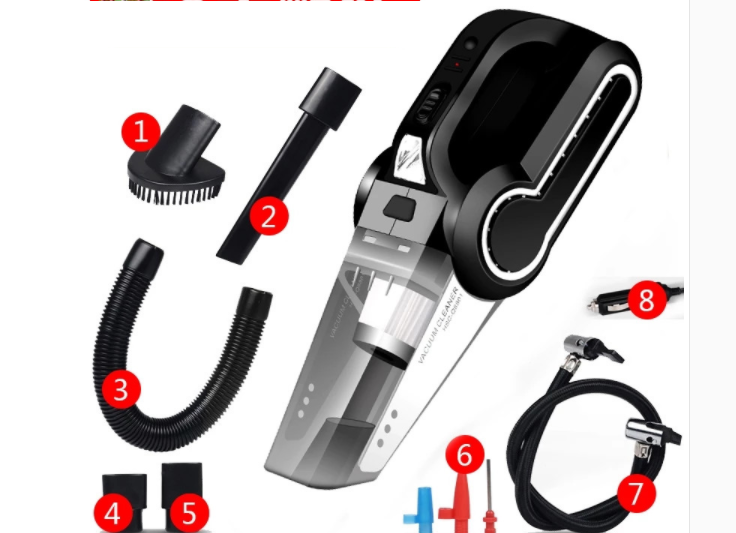 Máy hút bụi và bơm lốp ô tô, công suất 120w 4 in 1 bơm/hút/đèn chiếu sáng/đồng hồ đo áp suất lốp, máy hút bụi kiêm bơm lốp ô tô, máy hút bụi mini cho xe hơi, máy hút bụi xe ô tô, máy hút bụi cầm tay