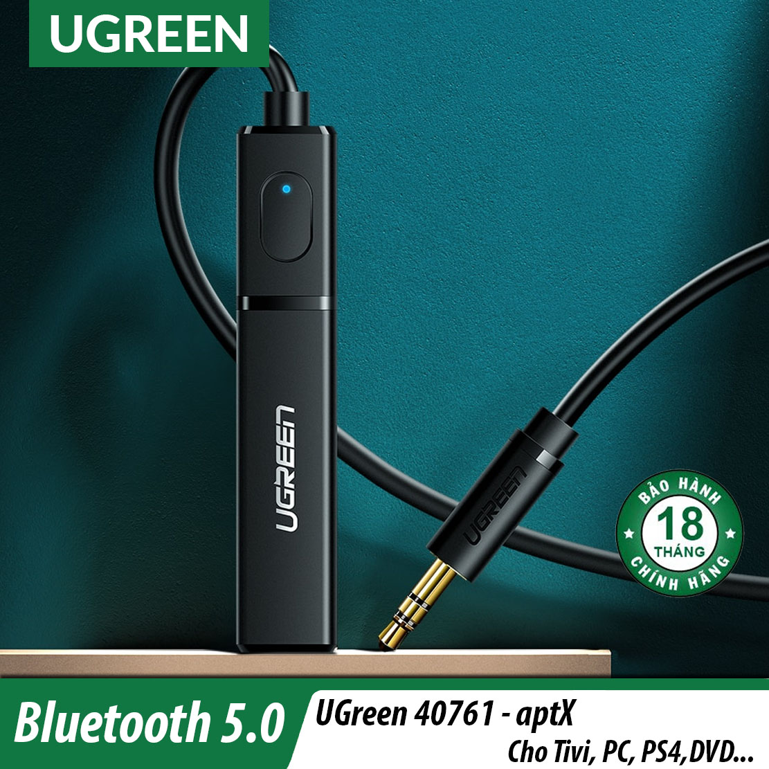 [HCM]Thiết bị phát audio bluetooth 5.0 cho tivilaptoppc Ugreen 40761 - aptx cổng 3.5mm có khả năng kết nối cùng lúc với 2 thiết bị bluetooth khác nhau sản phẩm bảo hành 18T