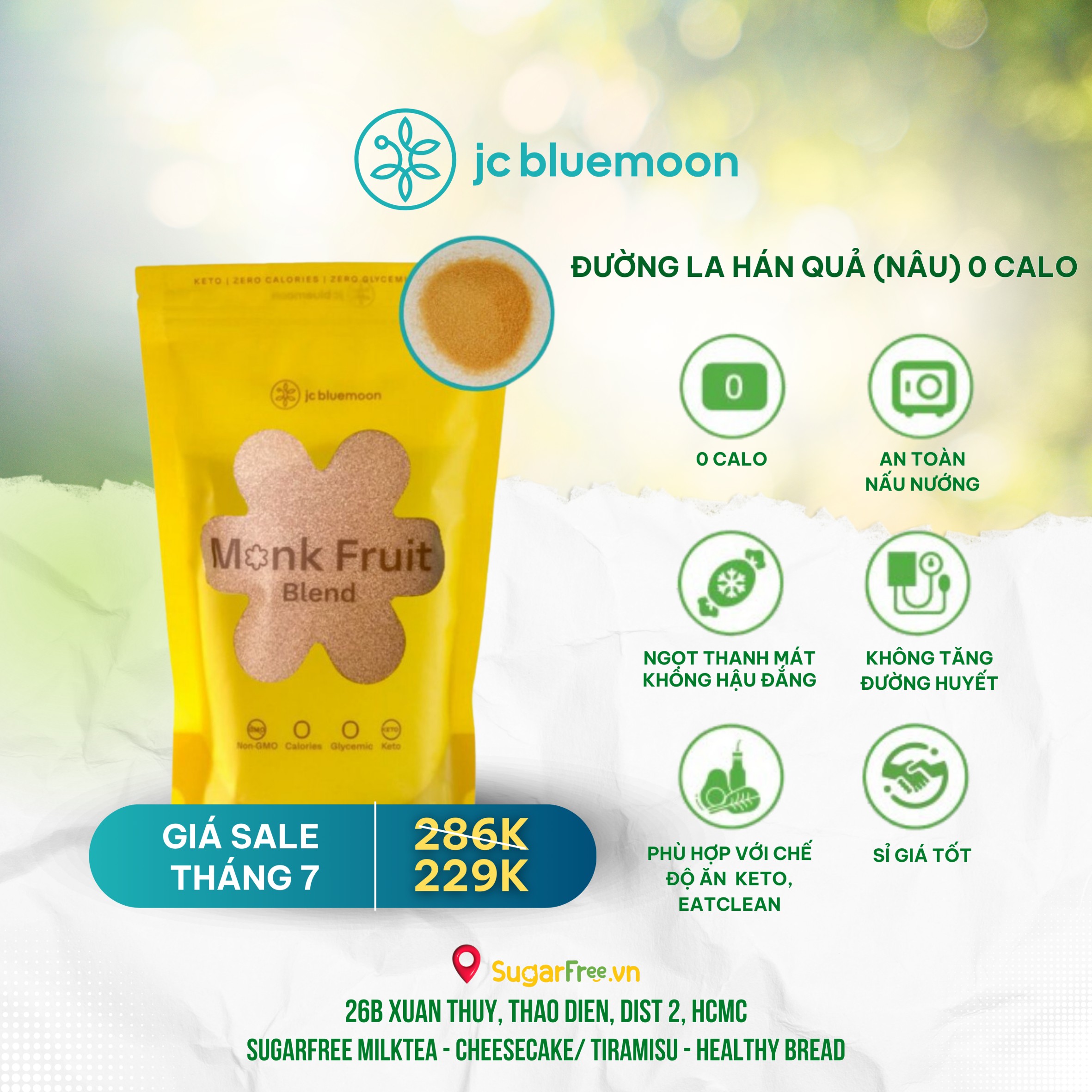 Đường la hán qủa nâu jc bluemoon brown monk fruit blend 500g