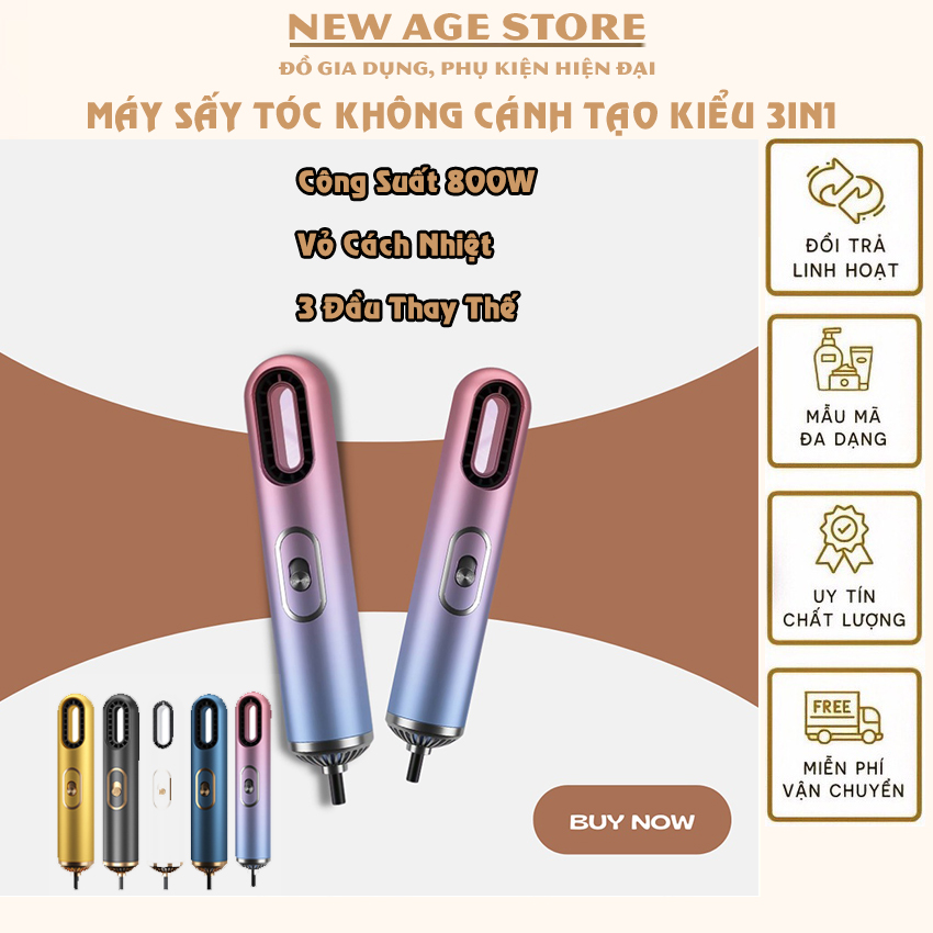 Máy sấy tóc đa năng không cánh 3 đầu lược công nghệ Đức, Máy sấy ion âm nuôi dưỡng tóc, phục hồi và ngăn tóc hư tổn