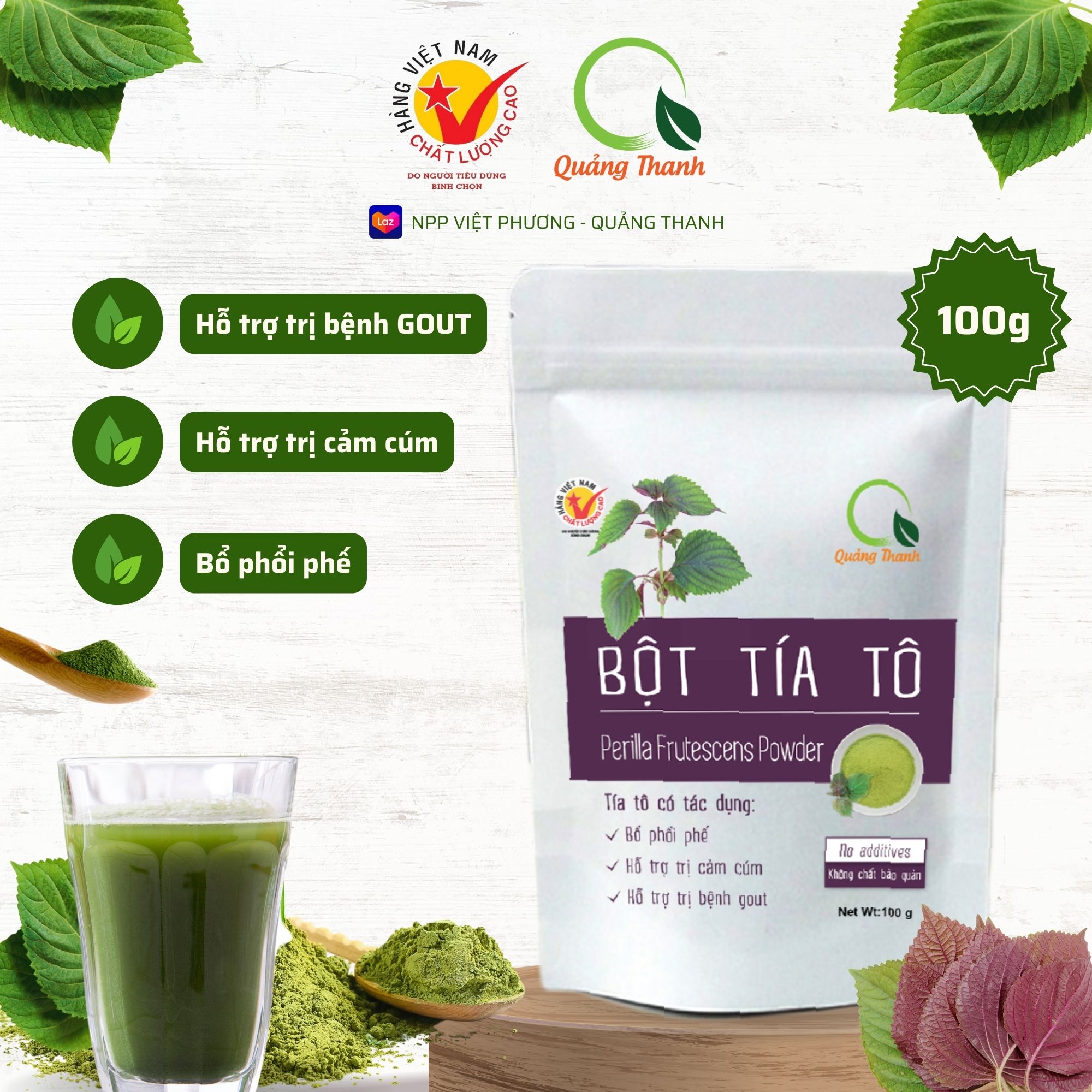 HCM-Bột Tía Tô Quảng Thanh gói 100g bổ phổi phế - Hỗ trợ bệnh Gout - chống cảm cúm - bổ phổi phế