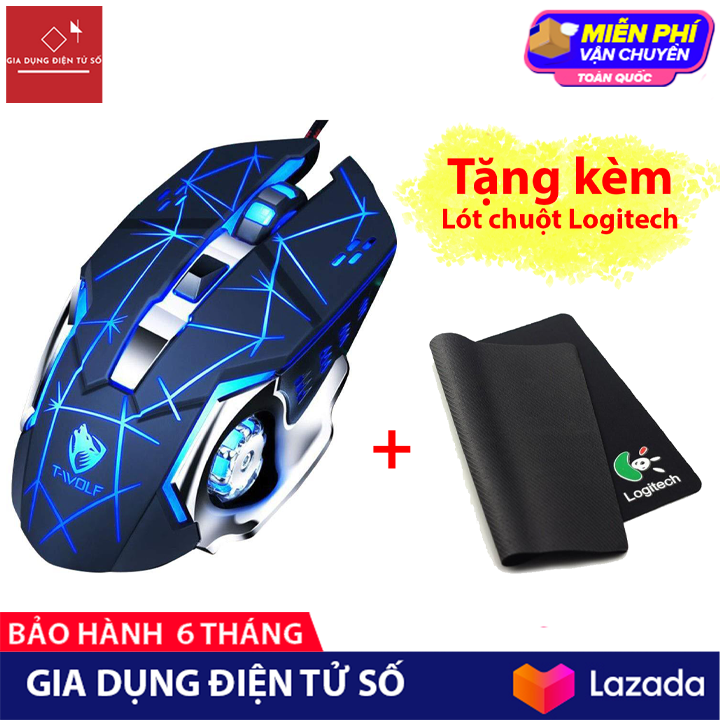 Chuột dây gaming game thủ có dây t-wolf v6 - tặng kèm lót chuột logitech - chuột led máy tính chơi game có dây. tích hợp thêm 2 phím sườn· hỗ trợ led rbg đổi màu độ phân giải cao chuột dây usb bọc vải - hàng n