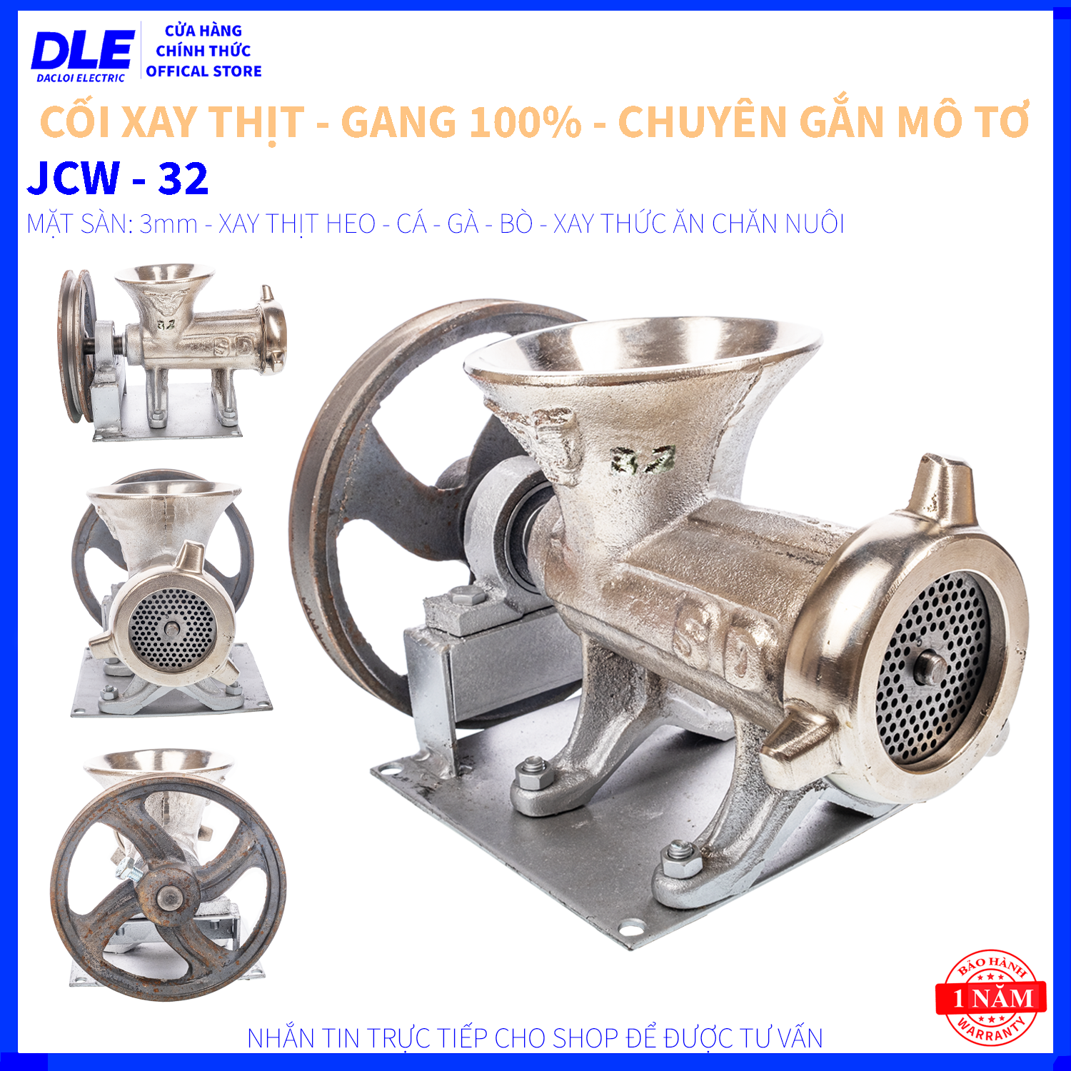 CỐI ĐÙN THỊT JCW 32 GANG 100% - XAY THỊT - MẶT SÀN 8MM - 6MM - 4MM - 3MM - 2MM - CHUYÊN GẮN MÔ TƠ KÉO