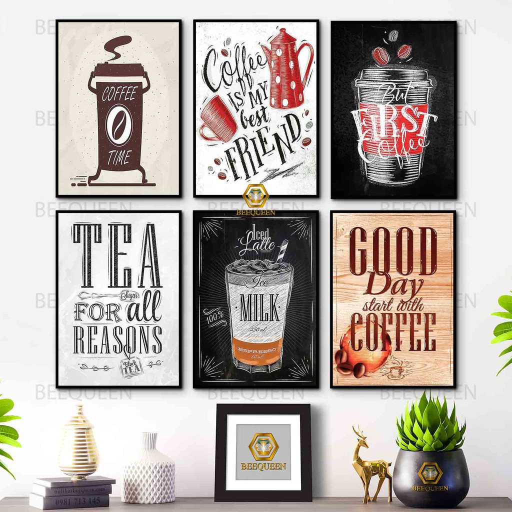 20 tranh treo tường chủ đề cà phê - các mẫu tranh retro vintage trang trí quán cà phê trà sữa trà chanh