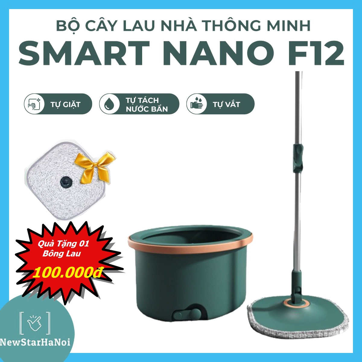 ❤️Quà Tặng 100k❤️ Chổi Lau Nhà Thông Minh Nano F12, cây chổi lau nhà thông minh đa năng tự vắt tự lọc nước bẩn - Chổi lau sàn nhà thông minh