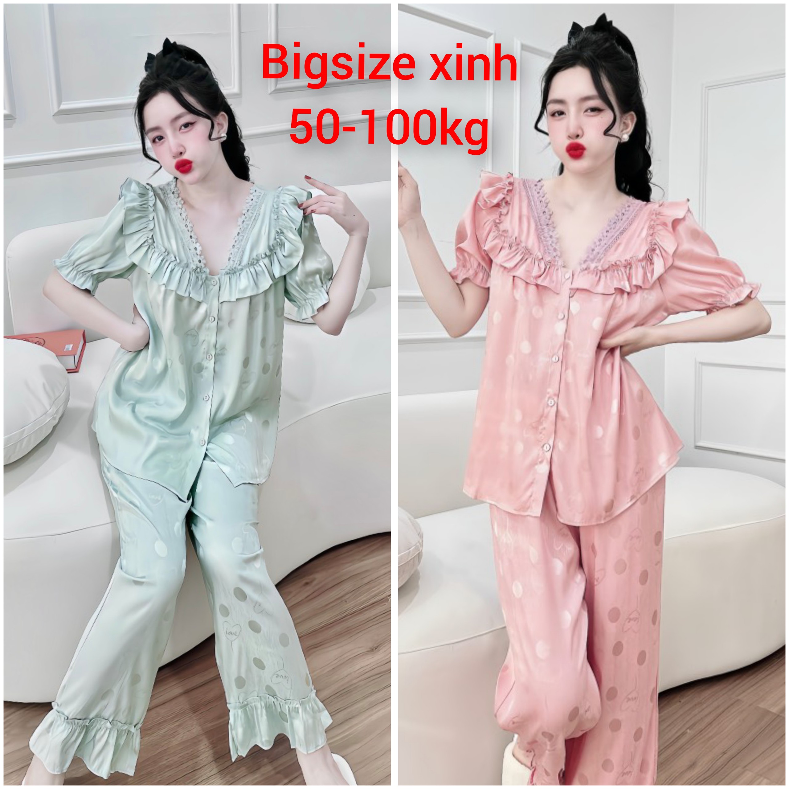 Đồ Bộ Bigsize dài tiểu thư họa tiết báo sang chảnh lụa mềm mịn 50-100kg