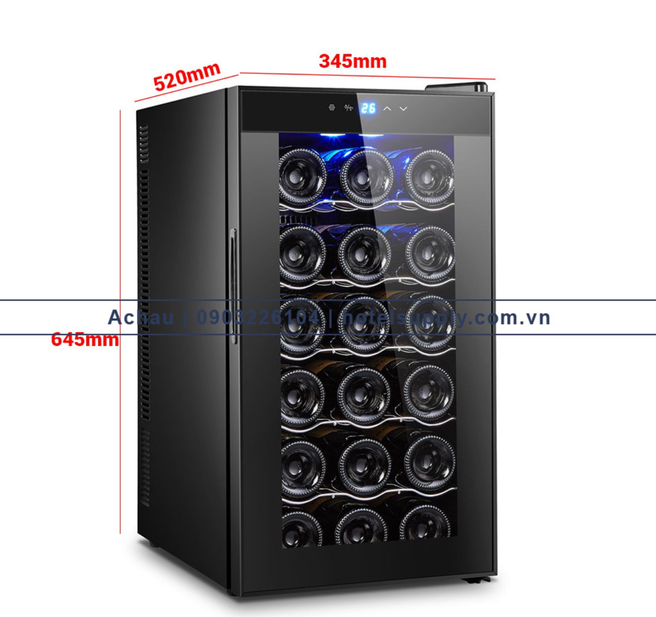 [Trả góp 0%]Tủ ướp bảo quản vang thương hiệu Homesun, Model: BCW-50A, Sức chứa 18 chai, Kích thước (WxDxH): 345 x 520 x 645 (mm), Hàng chính hãng