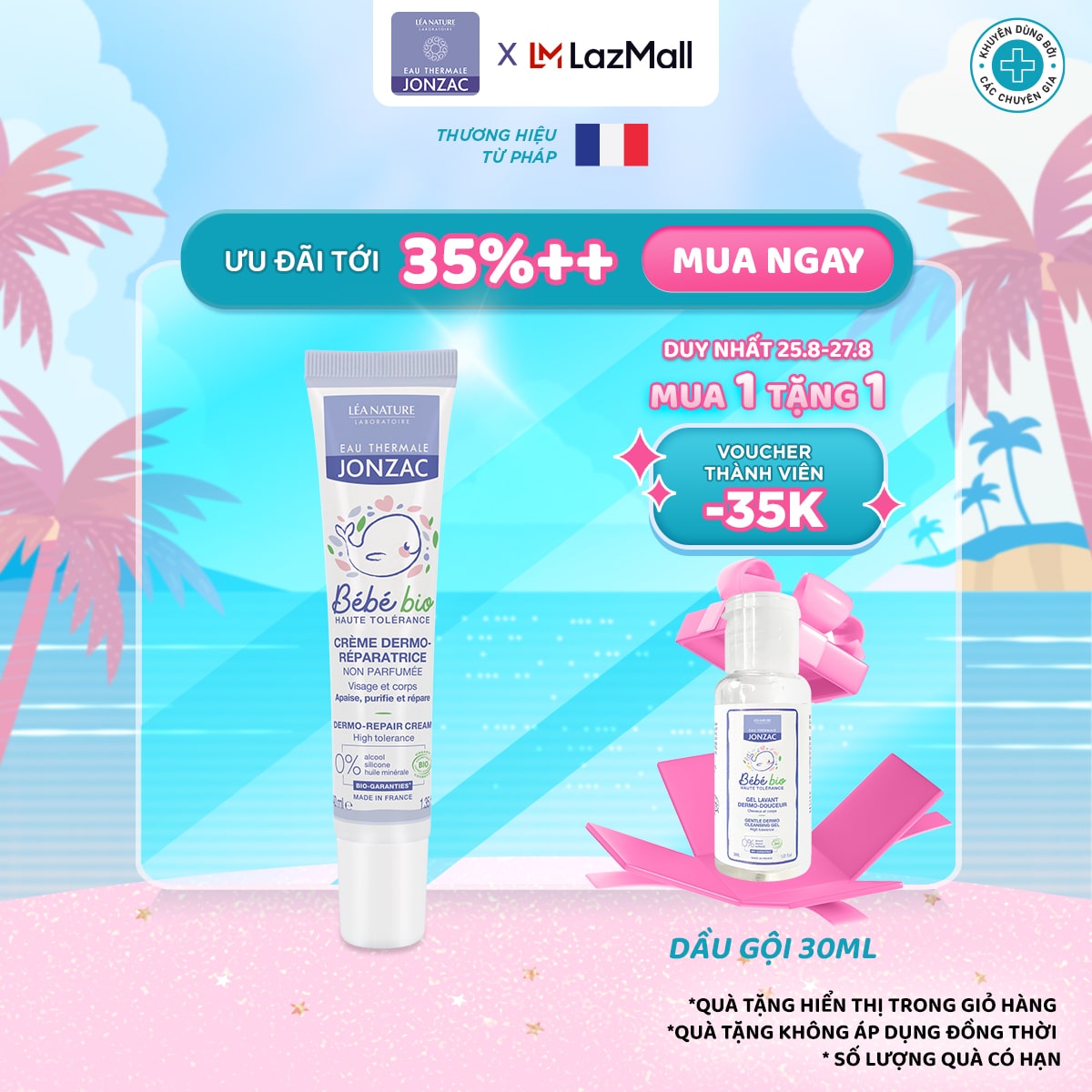 Kem làm dịu kích ứng hữu cơ hỗ trợ chống hăm EAU THERMALE JONZAC dành cho bé từ sơ sinh 40ml