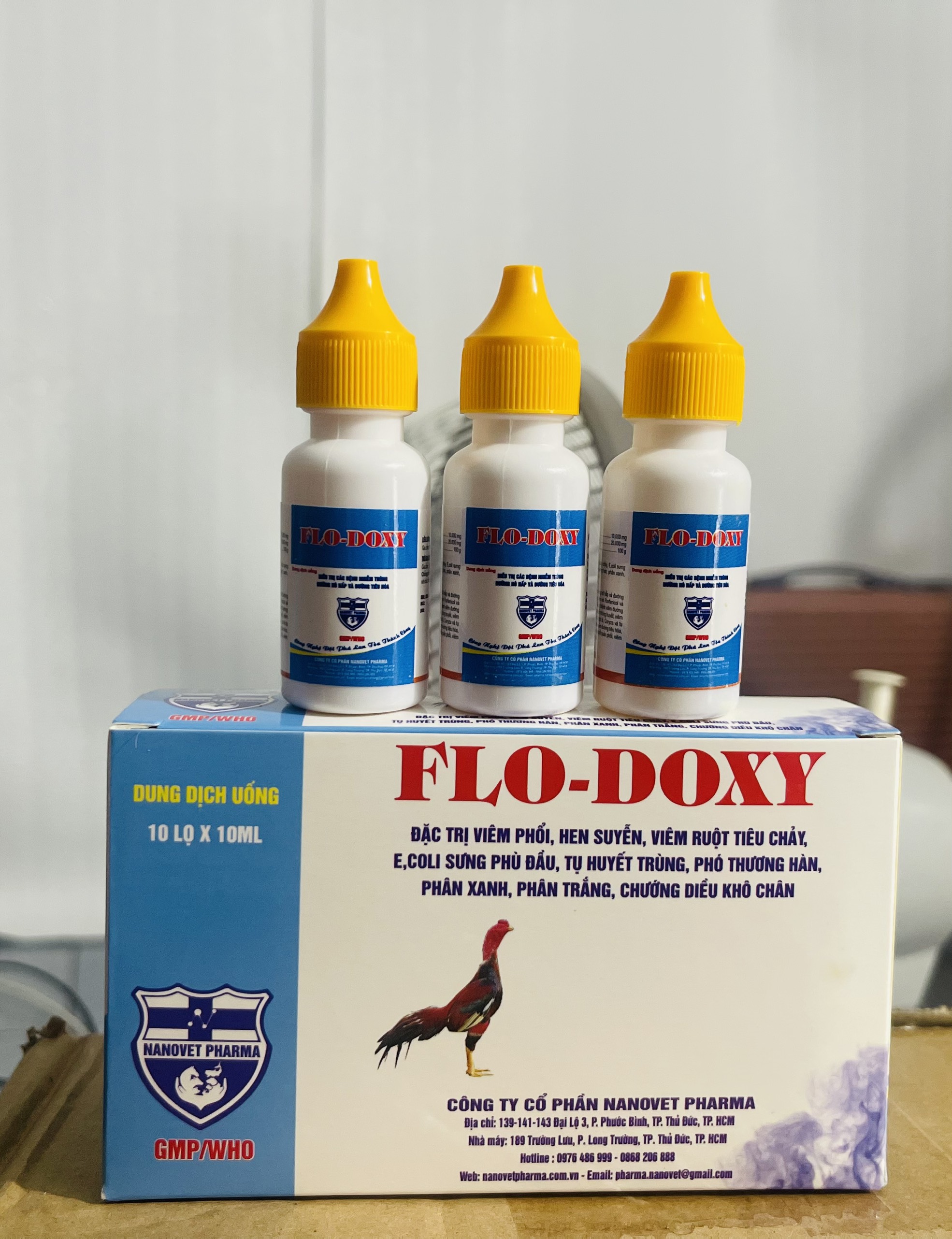 Flo - Doxy Chuyên hen khẹc, viêm hô hấp, phân xanh phân trắng cho gà đá