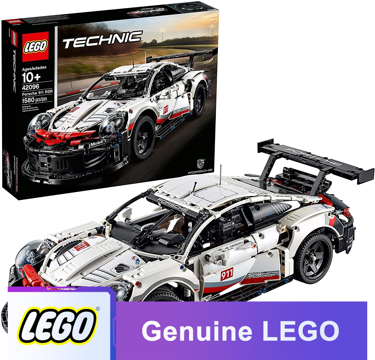Mới Lego cơ khí Xe đua Porsche 911 RSR 42096 lắp ráp đồ chơi STEM, thích hợp cho bé trai và bé gái trên 10 tuổi, trang bị mô hình ô tô Porsche động cơ đồ chơi