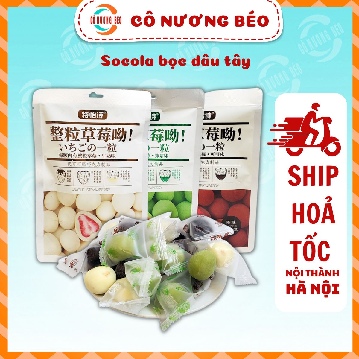 Socola bọc dâu tây sấy vị truyền thống, sữa, matcha gói 60g - bánh kẹo ăn vặt Cô Nương Béo
