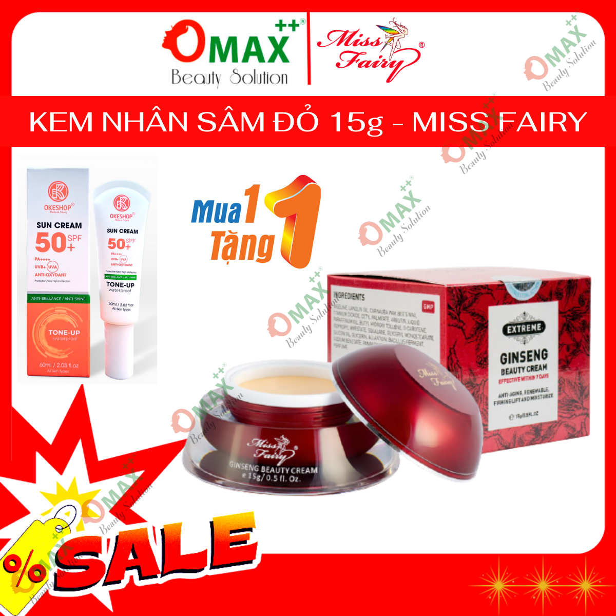 Kem MISS FAIRY Nhân Sâm Đỏ 15g - Dưỡng Trắng Da - Chống Nhăn. - Ngừa Lão Hóa