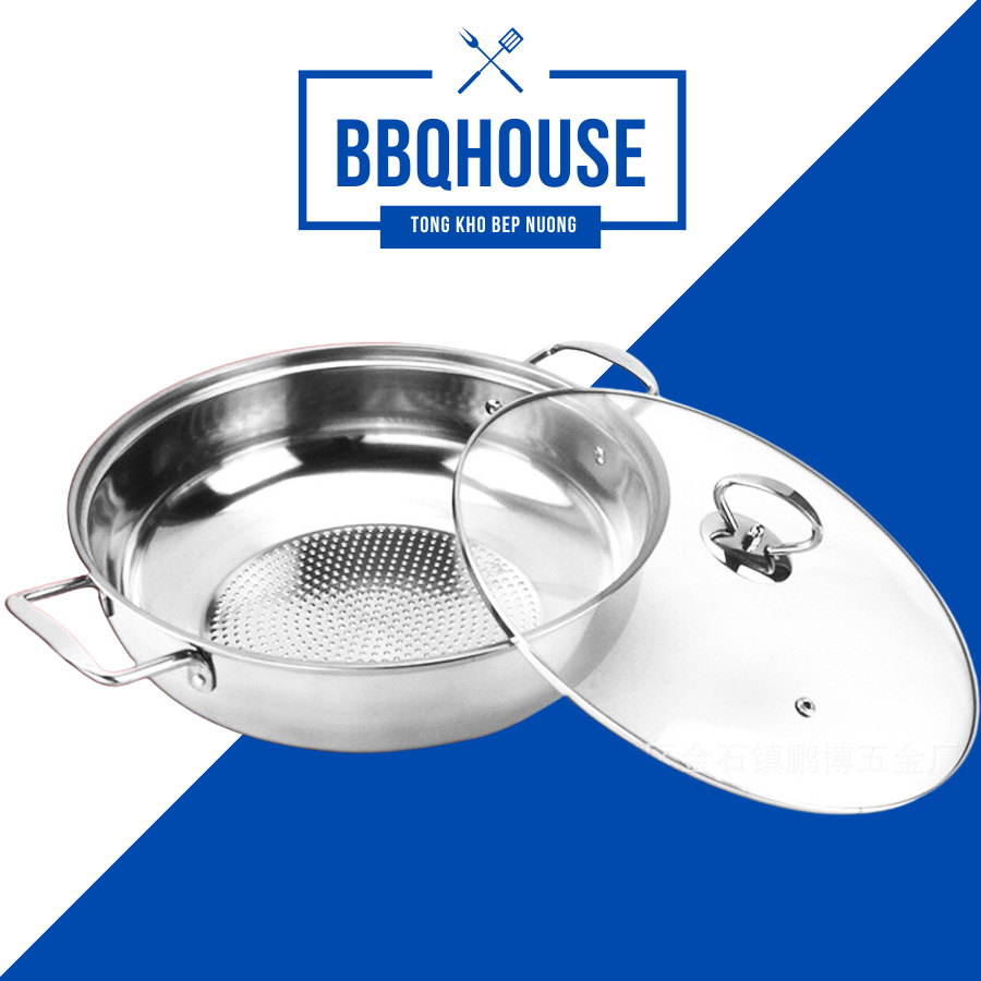 Nồi lẩu chảo inox nắp kính 30cm